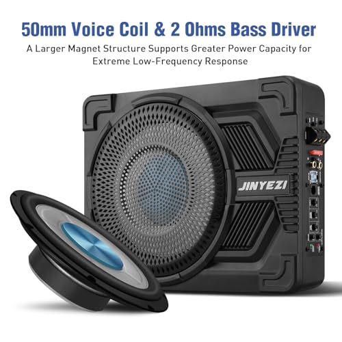 JinYeZi جين يي زي 10" 1200W مضخم صوت تحت المقعد مع أمب، أمب MOSFET من الفئة D وتصميم تبديد حرارة فعال، تحكم مستقل لفلتر التمرير المنخفض/الكسب/تعزيز الباس، مناسب للشاحنات/SUVs/جيب/MPVs - Image 2