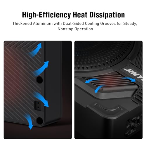 JinYeZi جين يي زي 10" 1200W مضخم صوت تحت المقعد مع أمب، أمب MOSFET من الفئة D وتصميم تبديد حرارة فعال، تحكم مستقل لفلتر التمرير المنخفض/الكسب/تعزيز الباس، مناسب للشاحنات/SUVs/جيب/MPVs - Image 4