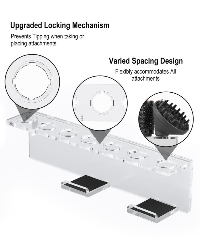 TEXOVYRAX Storage Holder Wall Mount for Dyson Airwrap Attachment, Upgraded 7 Holes Acrylic Organizer Rack for Airwrap Styler Accessories, for Bathroom Vanity, Save Space, Crystal Clear - Image 3