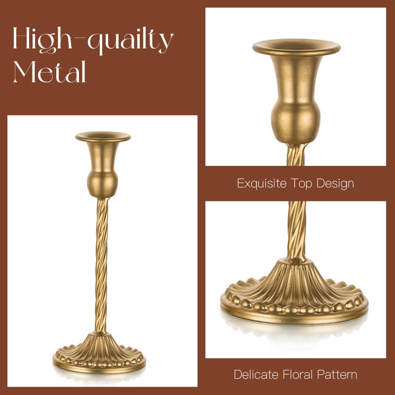 Candeldo Candlestick Candle Holders Gold: Tall Taper Candles Stick Holder Wedding Decor Set of 10 Dinning Table Centerpiece Vintage Metal Candle Stand - Image 3