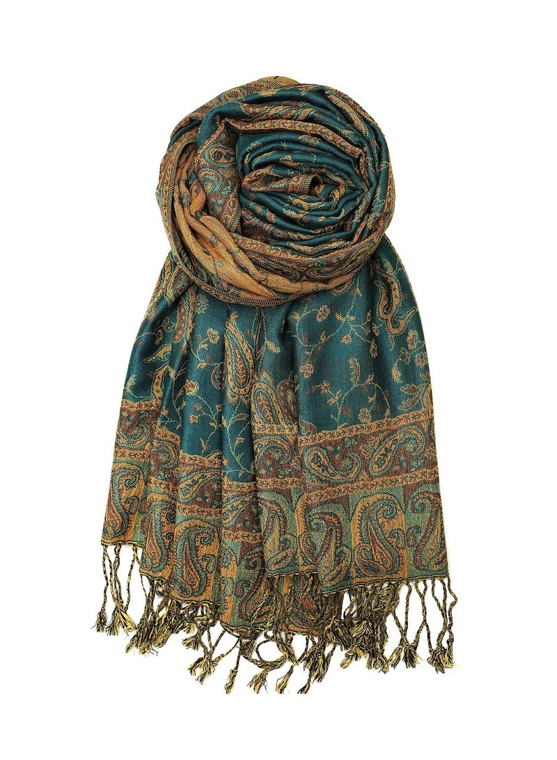 CMGTYYD. شال باشمينا ناعم حريري ناعم من الباشمينا الصناعي للنساء، وشاح وشاح لف الباشمينا بيزلي قابل للانعكاس مع أهداب، وشاح مطبوع كبير الحجم من الكشمير الحريري لف شال حريري لف فستان سهرة بطانية أمامية من الأمام سترة ناعمة - Image 1