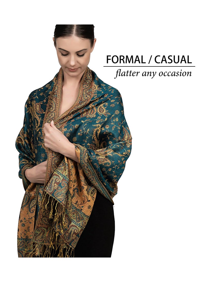 CMGTYYD. شال باشمينا ناعم حريري ناعم من الباشمينا الصناعي للنساء، وشاح وشاح لف الباشمينا بيزلي قابل للانعكاس مع أهداب، وشاح مطبوع كبير الحجم من الكشمير الحريري لف شال حريري لف فستان سهرة بطانية أمامية من الأمام سترة ناعمة - Image 2