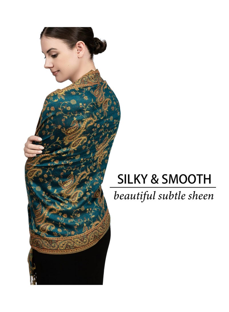 CMGTYYD. شال باشمينا ناعم حريري ناعم من الباشمينا الصناعي للنساء، وشاح وشاح لف الباشمينا بيزلي قابل للانعكاس مع أهداب، وشاح مطبوع كبير الحجم من الكشمير الحريري لف شال حريري لف فستان سهرة بطانية أمامية من الأمام سترة ناعمة - Image 4