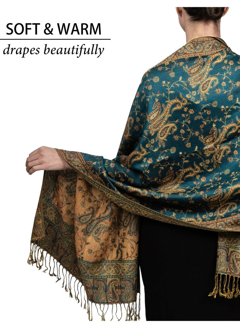 CMGTYYD. شال باشمينا ناعم حريري ناعم من الباشمينا الصناعي للنساء، وشاح وشاح لف الباشمينا بيزلي قابل للانعكاس مع أهداب، وشاح مطبوع كبير الحجم من الكشمير الحريري لف شال حريري لف فستان سهرة بطانية أمامية من الأمام سترة ناعمة - Image 5