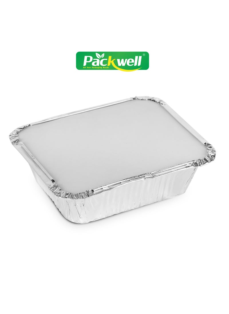 packwell 420 ml Aluminum Container with Lid- PWRP1941 10 Containers, BPA-Free, Food grade and Hygienic Perfect for Catering, Packing, Storing, Ramadan Food and Iftar Kit Distribution, Etc Silver  - Image 1