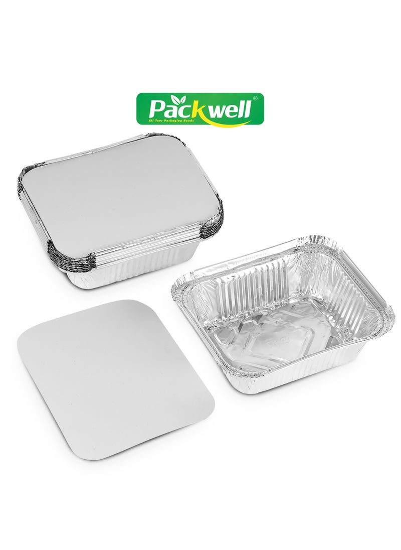 packwell 420 ml Aluminum Container with Lid- PWRP1941 10 Containers, BPA-Free, Food grade and Hygienic Perfect for Catering, Packing, Storing, Ramadan Food and Iftar Kit Distribution, Etc Silver  - Image 3