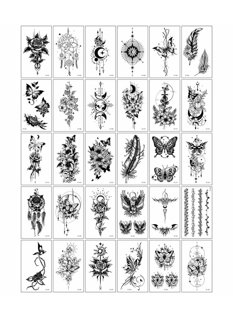 30-Pack Temporary Tattoo Stickers – Waterproof Butterfly, Flower & Heart Art for Kids Adults Men and Women - Image 2