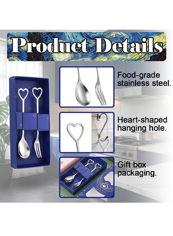 2 Pcs Stainless Steel Table Teaspoon and Fork, Heart Shaped Handle Design Coffee Spoon Forks, Mini Dessert Spoon Fork with Gift Box for Coffee Cafe Latte Espresso Hot Chocolate Ice Cream - Image 3
