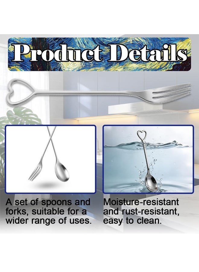 2 Pcs Stainless Steel Table Teaspoon and Fork, Heart Shaped Handle Design Coffee Spoon Forks, Mini Dessert Spoon Fork with Gift Box for Coffee Cafe Latte Espresso Hot Chocolate Ice Cream - Image 4