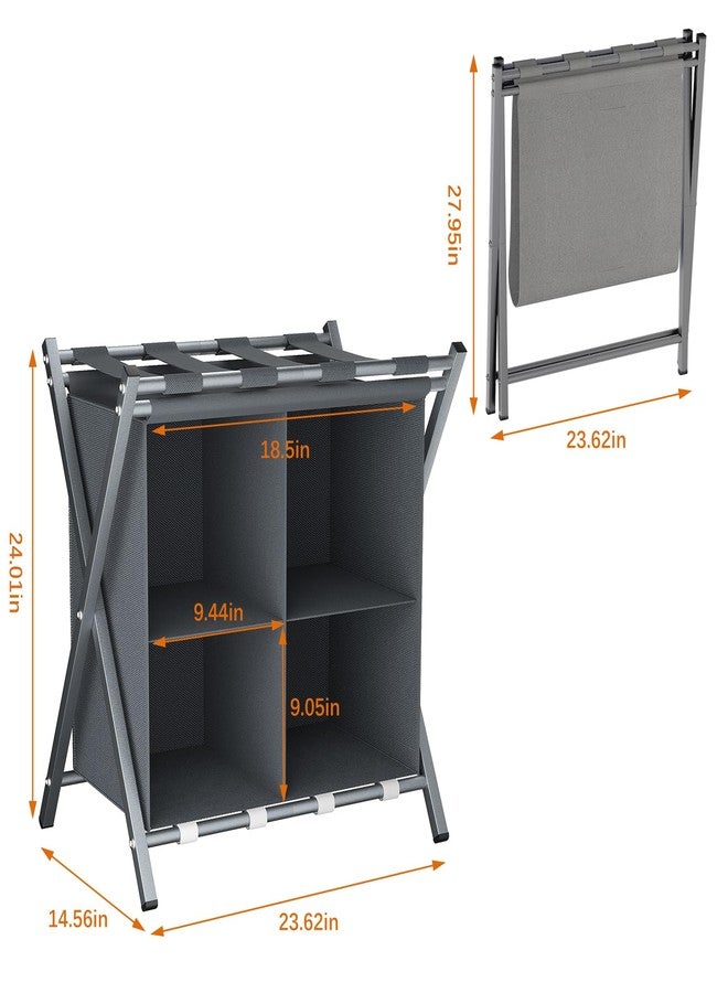 aboxoo Luggage Rack with storage, Guest Room Folding Suitcase Stands, Holds up to 120 lb, Space Saving Suitcase Holders for guest room, Bedroom Hotel, Grey - Image 3