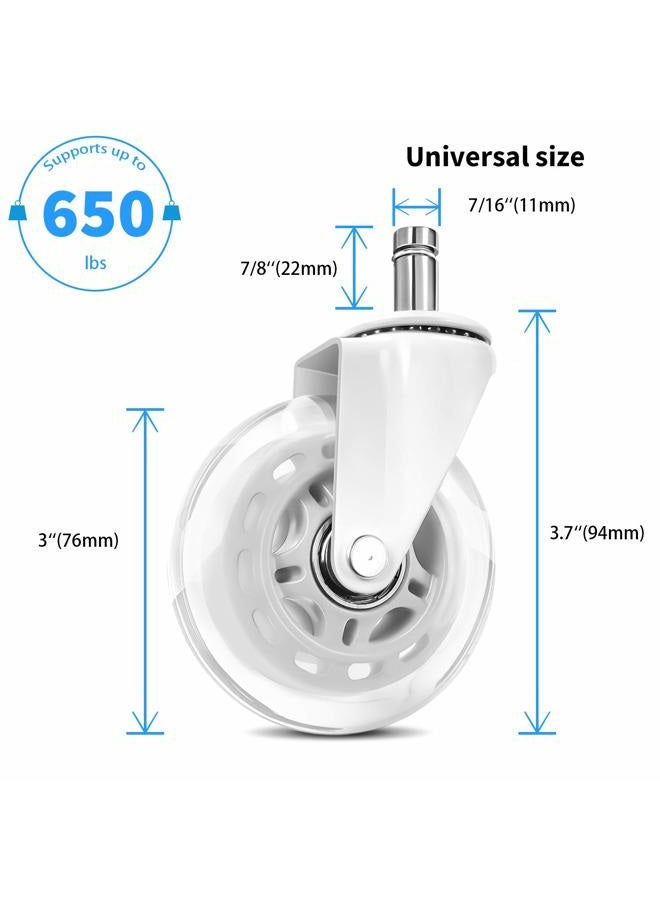 LPHY Office Chair Wheels Replacement 3 Inch Rubber Desk Chair Casters Smooth Rolling Heavy Duty Casters Safe for All Floors Including Hardwood Universal Stem 7/16 Inch, White - Image 2