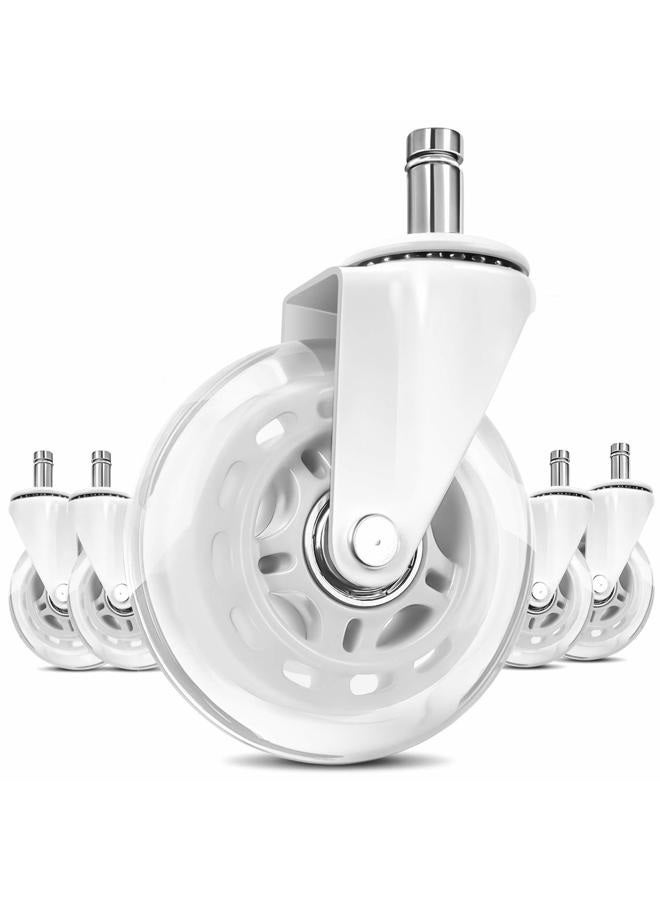LPHY Office Chair Wheels Replacement 3 Inch Rubber Desk Chair Casters Smooth Rolling Heavy Duty Casters Safe for All Floors Including Hardwood Universal Stem 7/16 Inch, White - Image 1
