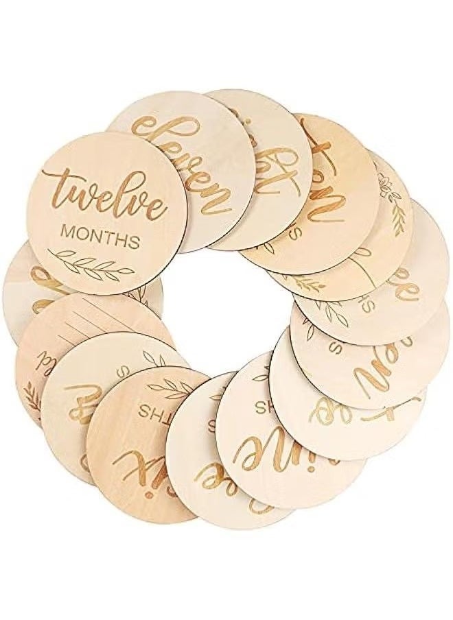 Gonice 14 Piece Wooden Baby Monthly Milestone Photo Cards, Baby Announcement Cards, Baby Milestone Discs for Newborn Baby Shower Gifts - Image 2