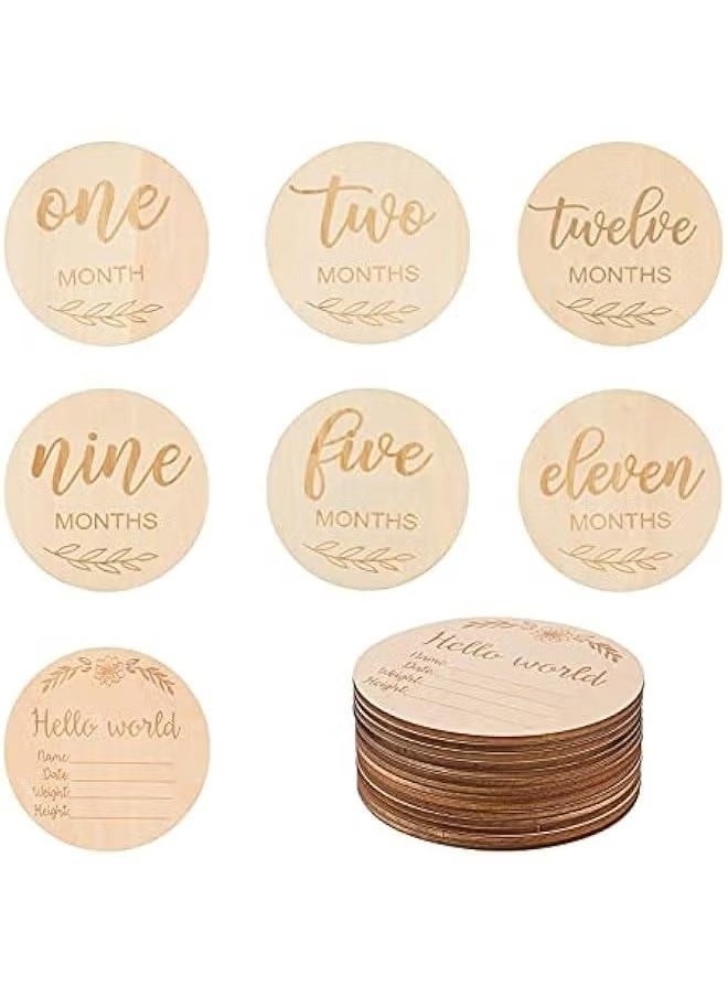 Gonice 14 Piece Wooden Baby Monthly Milestone Photo Cards, Baby Announcement Cards, Baby Milestone Discs for Newborn Baby Shower Gifts - Image 3