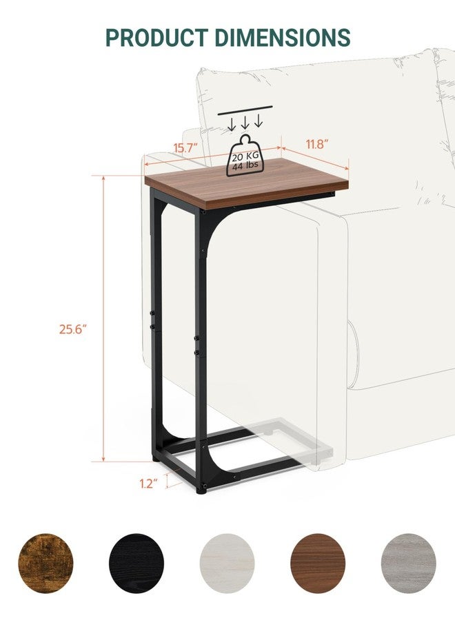 RISWER C-Shaped Side Table for Couch - Small Coffee Stand Sofa Tray Desk with Metal Frame and Waterproof Scratch Resistant, Modern End Accent for Living Room, Bedroom, Small Spaces, Rustic Walnut - Image 3