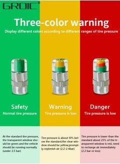 GROIC 4Pcs 2.4 Bar 36 PSI Car Tire Pressure Monitor Valve Stem Caps Sensor Indicator Tire Monitor Cap 3 Color Eye Alert TPMS Tire Pressure Monitor System  - Image 3