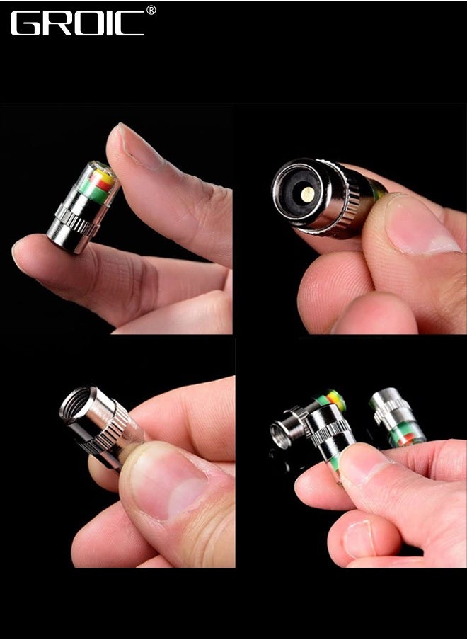 GROIC - 4Pcs 2.4 Bar 36 PSI Car Tire Pressure Monitor Valve Stem Caps Sensor Indicator Tire Monitor Cap 3 Color Eye Alert TPMS Tire Pressure Monitor System - Image 1