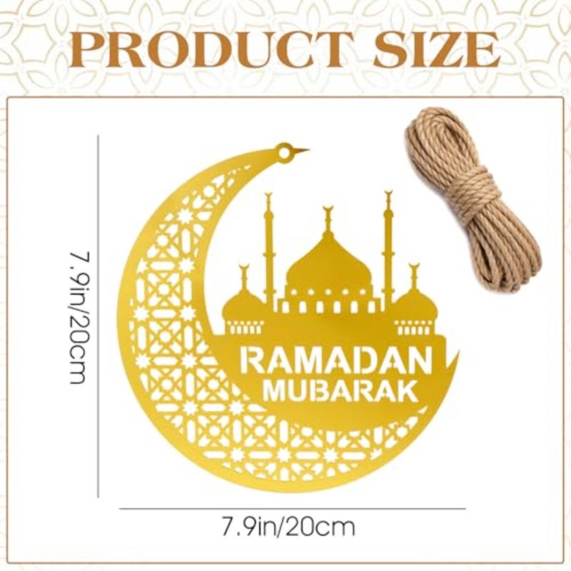 Ramadan Mubarak Hanging Decorations, Eid Mubarak Decorations, Sparkling Golden Moon Islamic Muslims Hanging Ramadan Ornaments for Muslim Eid Party Home Wall Tree Decor Gifts - Image 2