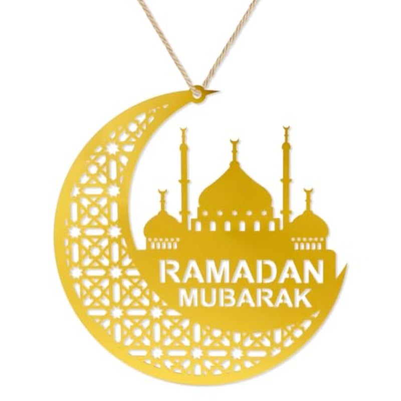 Ramadan Mubarak Hanging Decorations, Eid Mubarak Decorations, Sparkling Golden Moon Islamic Muslims Hanging Ramadan Ornaments for Muslim Eid Party Home Wall Tree Decor Gifts - Image 1