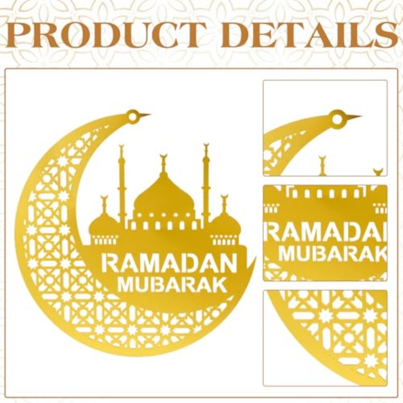 Ramadan Mubarak Hanging Decorations, Eid Mubarak Decorations, Sparkling Golden Moon Islamic Muslims Hanging Ramadan Ornaments for Muslim Eid Party Home Wall Tree Decor Gifts - Image 3