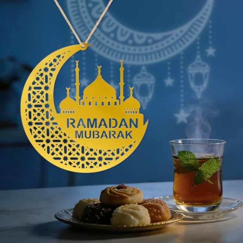 Ramadan Mubarak Hanging Decorations, Eid Mubarak Decorations, Sparkling Golden Moon Islamic Muslims Hanging Ramadan Ornaments for Muslim Eid Party Home Wall Tree Decor Gifts - Image 5