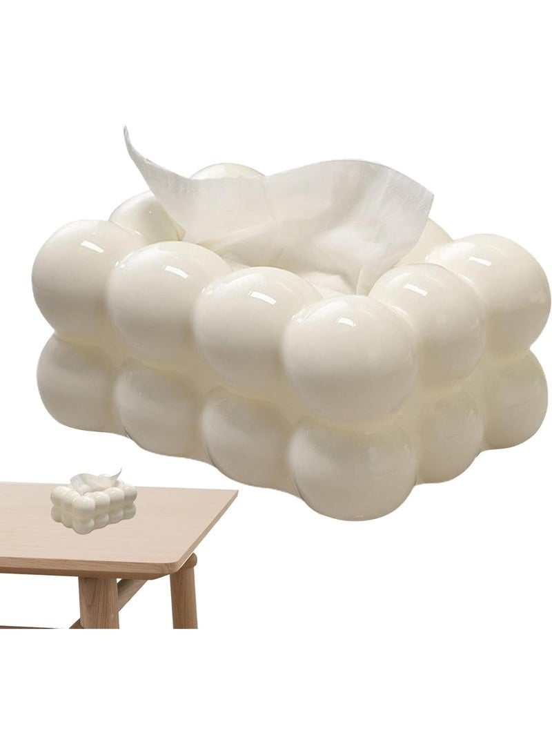 هابي هوم حامل علبة مناديل بتصميم فقاعات منظم رفيع وخفيف الوزن لغرفة المعيشة والحمام وغرفة النوم والمكتب - حامل مناشف ورقية مبتكر لمناديل الوجه ومناديل القماش وأوراق التجفيف - أبيض - Image 1