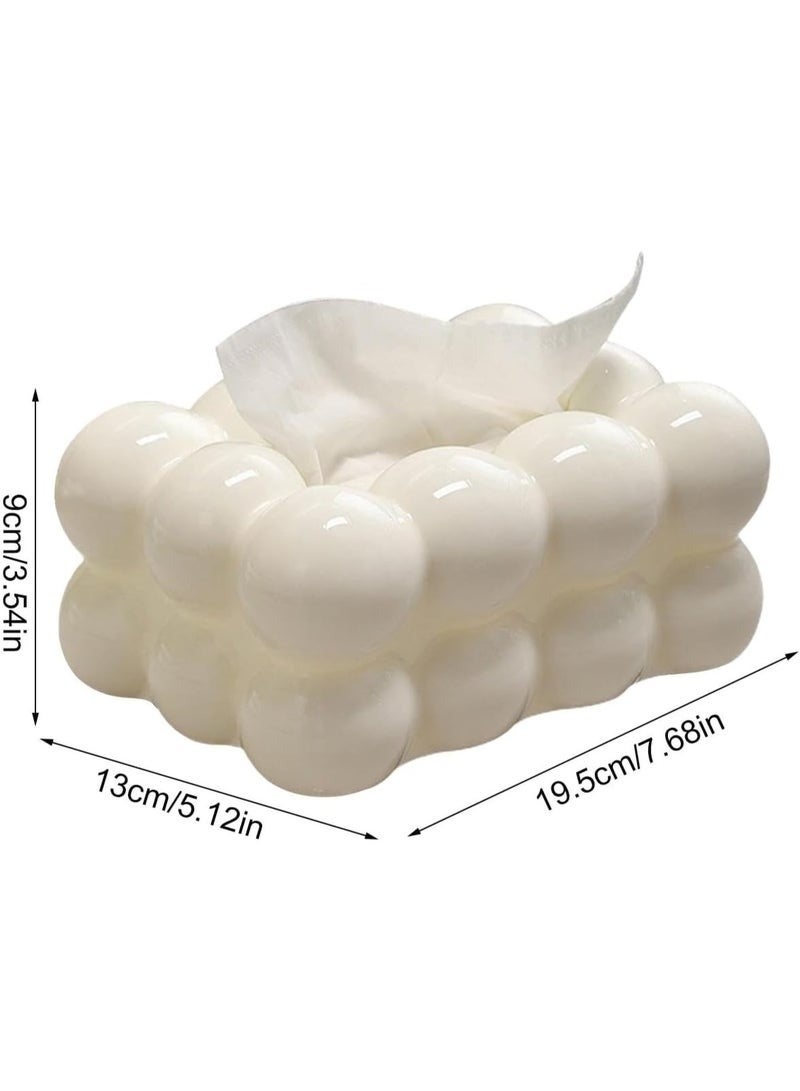 هابي هوم حامل علبة مناديل بتصميم فقاعات منظم رفيع وخفيف الوزن لغرفة المعيشة والحمام وغرفة النوم والمكتب - حامل مناشف ورقية مبتكر لمناديل الوجه ومناديل القماش وأوراق التجفيف - أبيض - Image 2