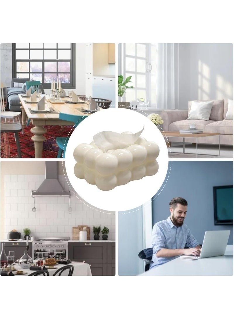 هابي هوم حامل علبة مناديل بتصميم فقاعات منظم رفيع وخفيف الوزن لغرفة المعيشة والحمام وغرفة النوم والمكتب - حامل مناشف ورقية مبتكر لمناديل الوجه ومناديل القماش وأوراق التجفيف - أبيض - Image 3