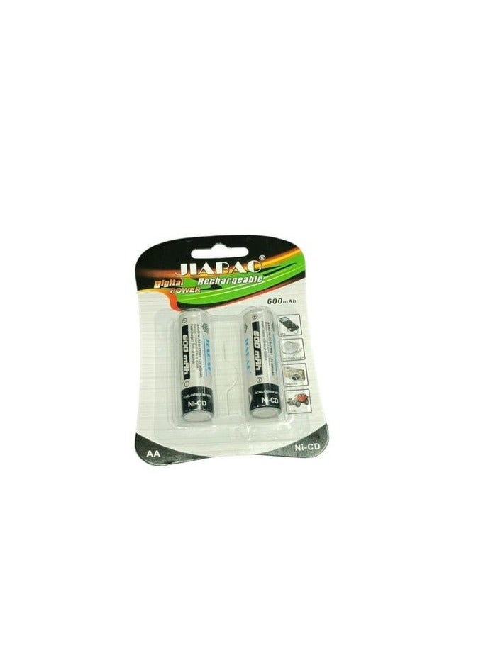 Jiabao بطاريات قابلة لإعادة الشحن – AA Ni-Cd بسعة 600 مللي أمبير (عدد 2 بطارية) - Image 2