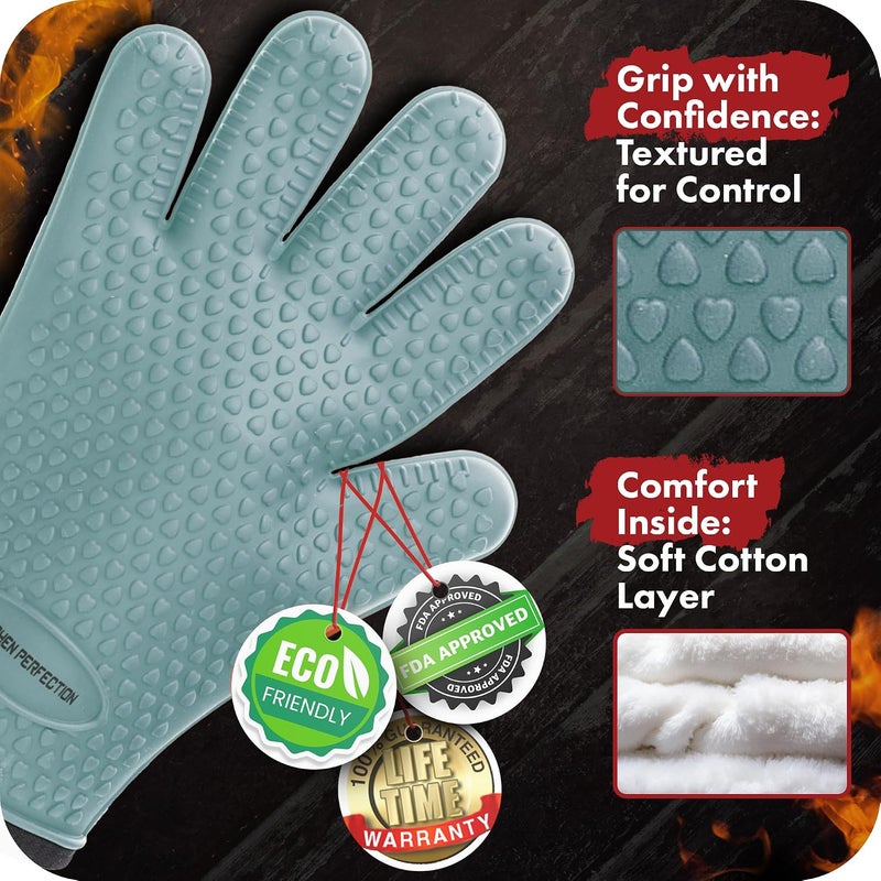 Kitchen perfection XL Silicone Smoker Oven Gloves-Extreme Heat Resistant BBQ Gloves-Handle Hot Food Right on Your Grill Fryer&Pit|Waterproof Grilling Cooking Baking Mitts|Superior Value Set+3 Bonuses - Image 3