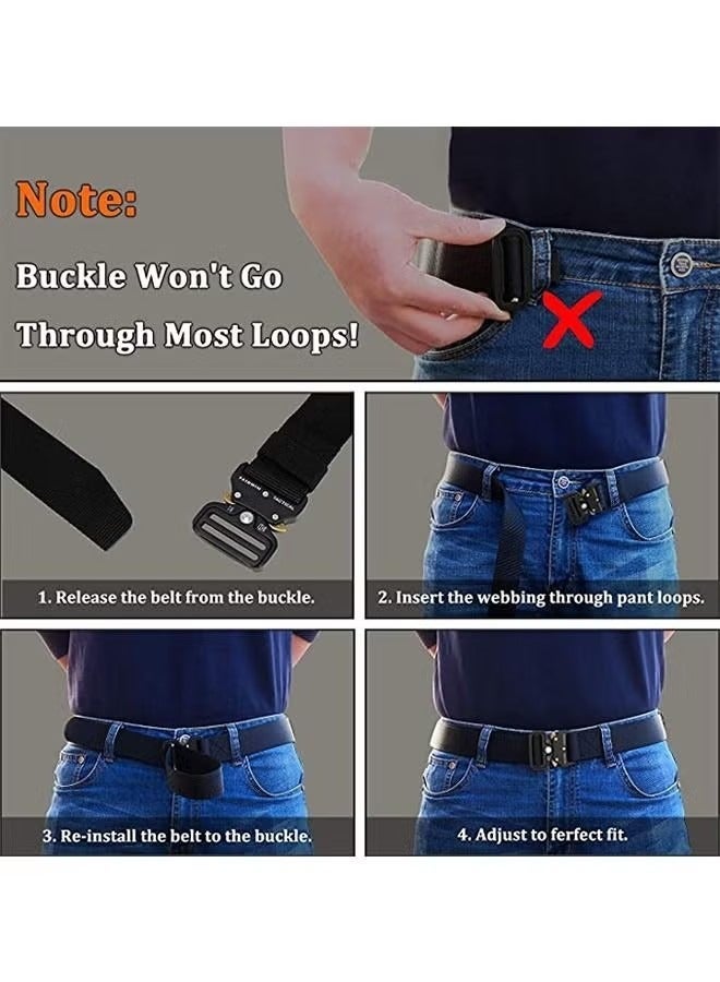Generic Traing Tactical Belt Military Style Girdle Utility for Men Waistband Nylon Webbing Band with V-Ring Heavy-Duty Quick-Release Zinc Alloy Buckle Elastic Ring Allergy Free - Black  - Image 3
