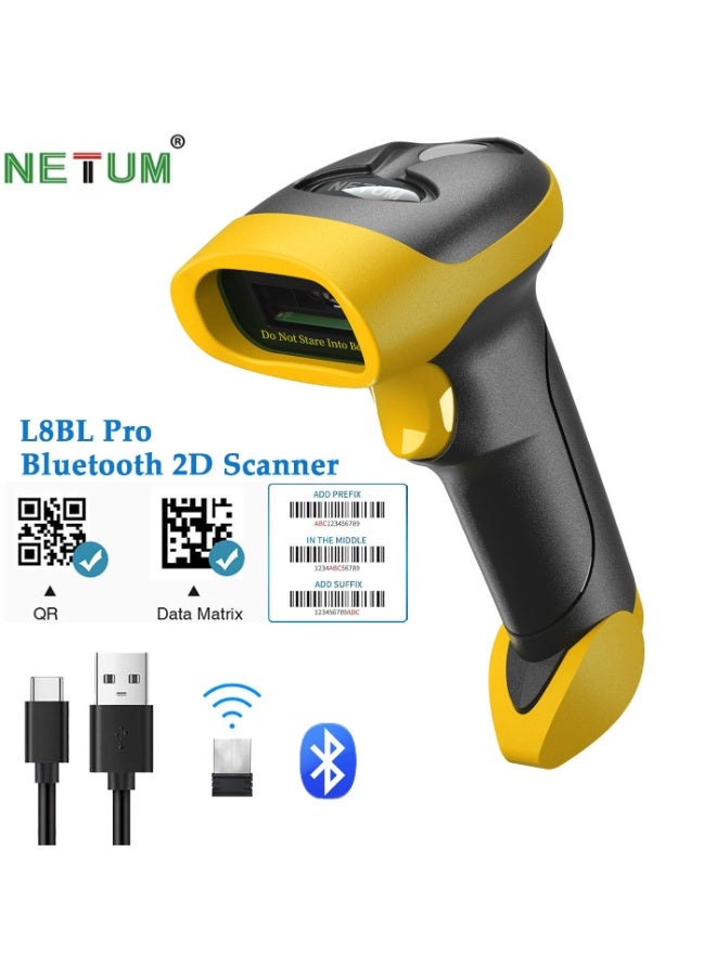 نيتم ماسح ضوئي لرموز QR بتقنية البلوتوث، قارئ رموز لاسلكي تلقائي 3 في 1 أحادي وثنائي الأبعاد، ماسح ضوئي لرموز الصور عبر منفذ USB للمتاجر والمستودعات ونقاط البيع وأجهزة الكمبيوتر والأجهزة اللوحية وأجهزة iPad وiPhone وأجهزة Androi - Image 1