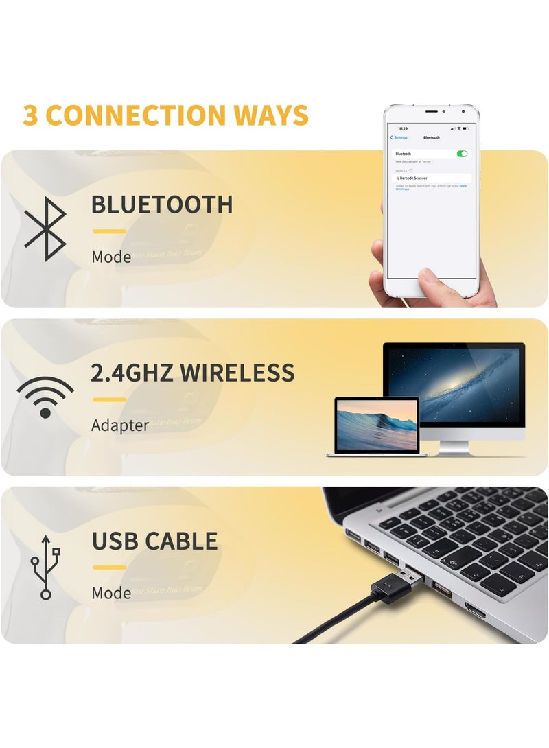 نيتم ماسح ضوئي لرموز QR بتقنية البلوتوث، قارئ رموز لاسلكي تلقائي 3 في 1 أحادي وثنائي الأبعاد، ماسح ضوئي لرموز الصور عبر منفذ USB للمتاجر والمستودعات ونقاط البيع وأجهزة الكمبيوتر والأجهزة اللوحية وأجهزة iPad وiPhone وأجهزة Androi - Image 2