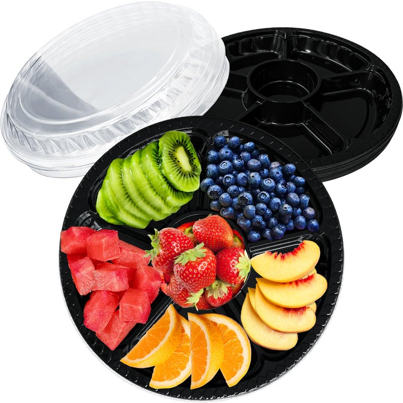 Tiaiidi 12 Pack Plastic Appetizer Trays with LidDisposable Clear Divided Serving Tray6 Sectional Round Food Storage Container Platter for PartySnackFruitVegetable - Image 2