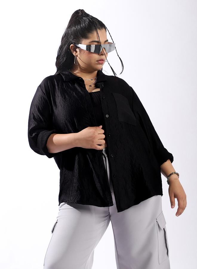 هاي ستار قميص نسائي أسود مقاس كبير بياقة وأزرار من البوليستر بنسبة % - Image 2