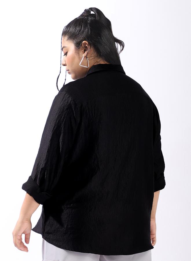 هاي ستار قميص نسائي أسود مقاس كبير بياقة وأزرار من البوليستر بنسبة % - Image 5