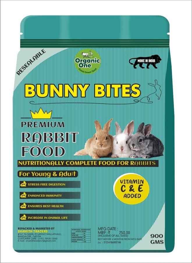 Organic One Rabbit Food Pellets - Premium Natural, Healthy & Nutrient-Rich Food for Rabbits, with Fresh Hay, Fiber, and Essential Vitamins - Ideal for Adult & Baby Rabbits - 900g - Image 1