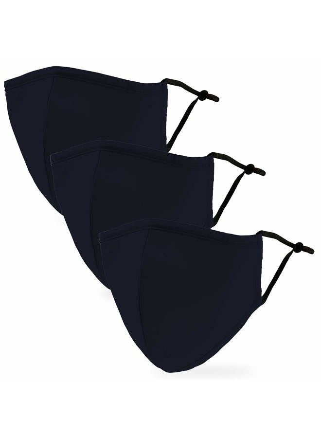 weddingstar 3 Pack Adult Washable Cloth Face Mask Reusable and Adjustable with Filter Pocket - Navy Blue - Image 1
