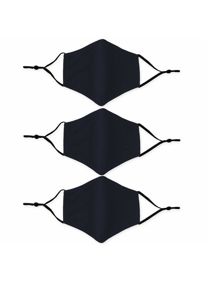weddingstar 3 Pack Adult Washable Cloth Face Mask Reusable and Adjustable with Filter Pocket - Navy Blue - Image 2