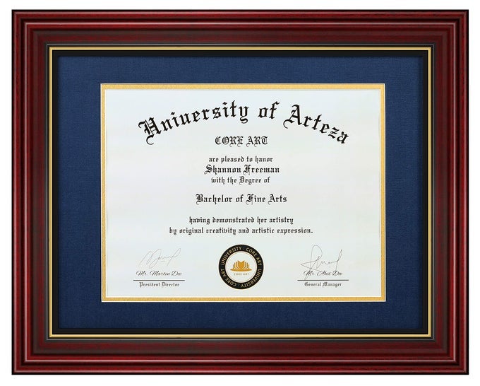 11x14 Diploma Frame Display Certificates 85 x 11 with Navy Mat or Documents 11 x 14 without Mat College Degree Wooden Frame with Tempered Glass for Wall and Tabletop DisplayCherry Red