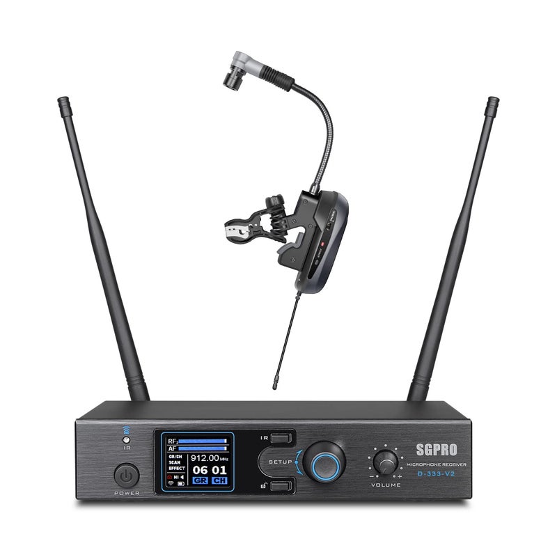 SGPRO Saxophone Wireless Microphone Professional Gooseneck Clip-on Mic with Preset EQ & ECHOs, 262 Ft Transmission and Rechargeable Transmitter, for Soprano, Tenor, Alto, and Baritone Saxophone - Image 1