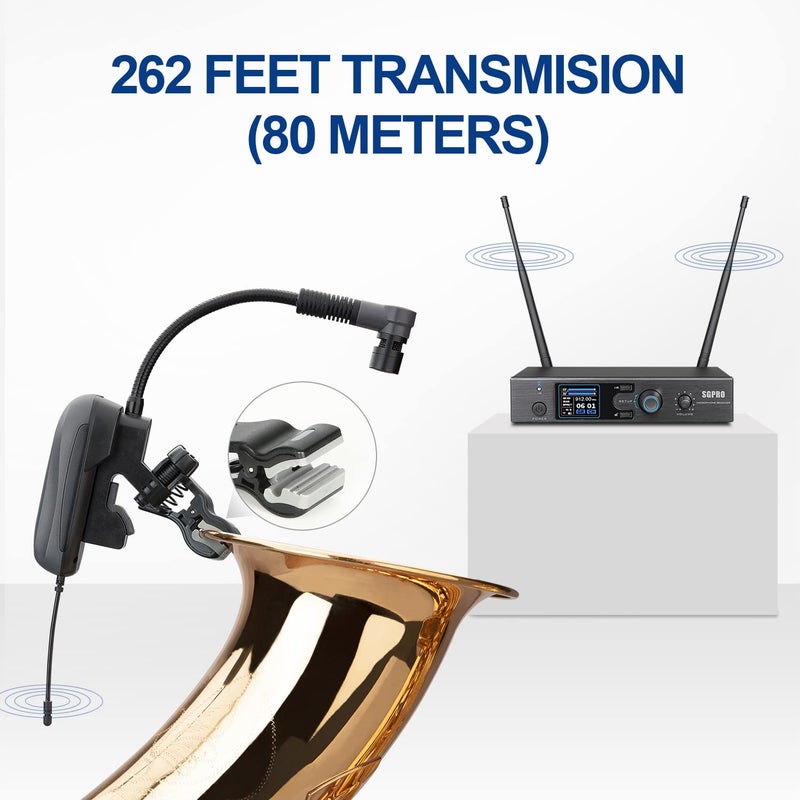 SGPRO Saxophone Wireless Microphone Professional Gooseneck Clip-on Mic with Preset EQ & ECHOs, 262 Ft Transmission and Rechargeable Transmitter, for Soprano, Tenor, Alto, and Baritone Saxophone - Image 5