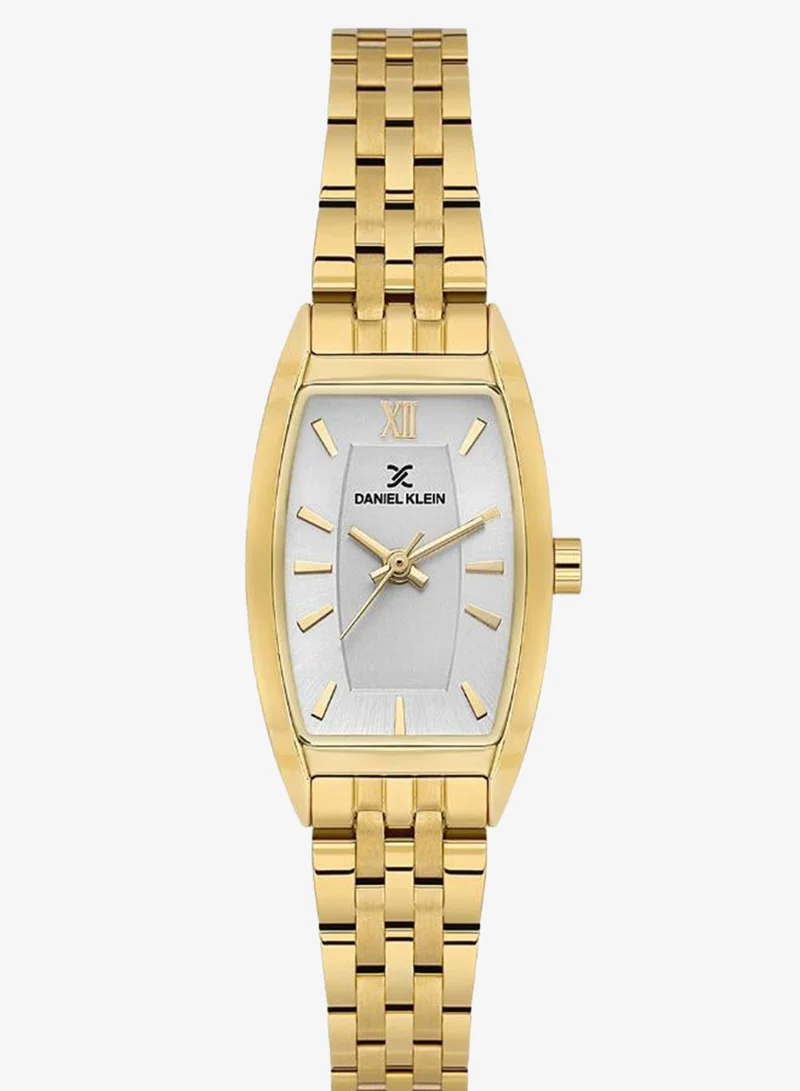 DANIEL KLEIN Women's Stainless Steel Gold Alloy Case Analog Silver Barrel Sunray Dial Japanese Quartz Premium 30 Meters Water Resistant