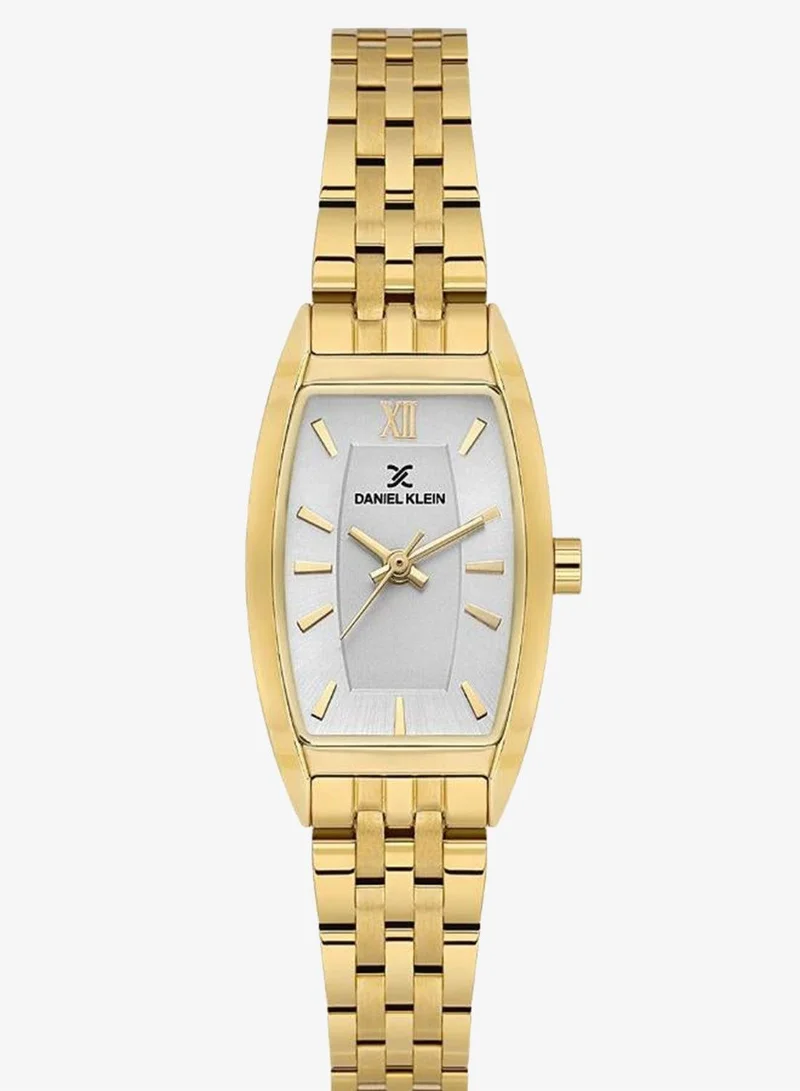 Daniel Klein Women's Stainless Steel Gold Alloy Case Analog Silver Barrel Sunray Dial Japanese Quartz Premium 30 Meters Water Resistant