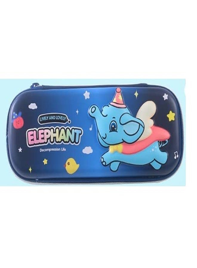 TEMSON Cartoon Printed Pencil Case for Children, Pencil Box with Multi Compartment,Stationery Box, School Supply Organizer for Students. (Elephant - Dark Blue)(38127-B) - Image 1