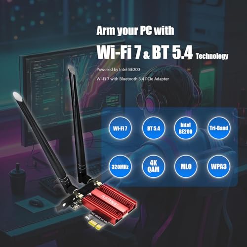 GLOTRENDS BE8774 WiFi 7 PCIe Card for Desktop PC with Intel BE200NGW Chip, 802.11be, Bluetooth 5.4, Only Compatible with Windows 11 24H2 or Above Version (Not Support AMD Motherboard) - Image 2