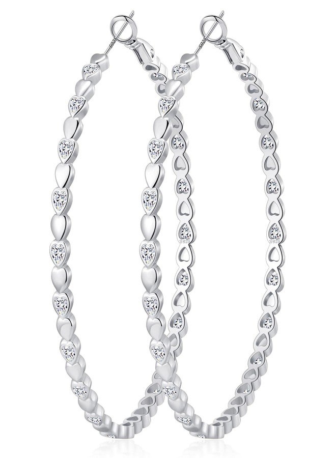 OOOPEL Heart Cubic Zirconia Large Hoop Earrings for Womens 925 Silver 14k Gold Plated Hypoallergenic Rhinestone Hoops Earring Sparkly Jewelry Gift 30/40/50/60mm, Copper, No Gemstone - Image 1