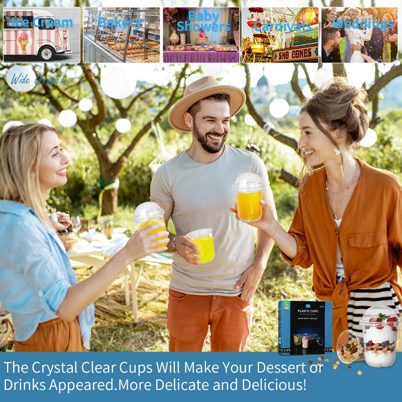 Songtaste 50 Pcs Disposable Plastic Cups 12 Oz Clear Plastic Parfait Cups with Dome Lids and No Hole Dessert Yogurt Fruit Holders for Kids Take Away Breakfast and Snacks Cold Drinks Ice Cream Fruit - Image 4