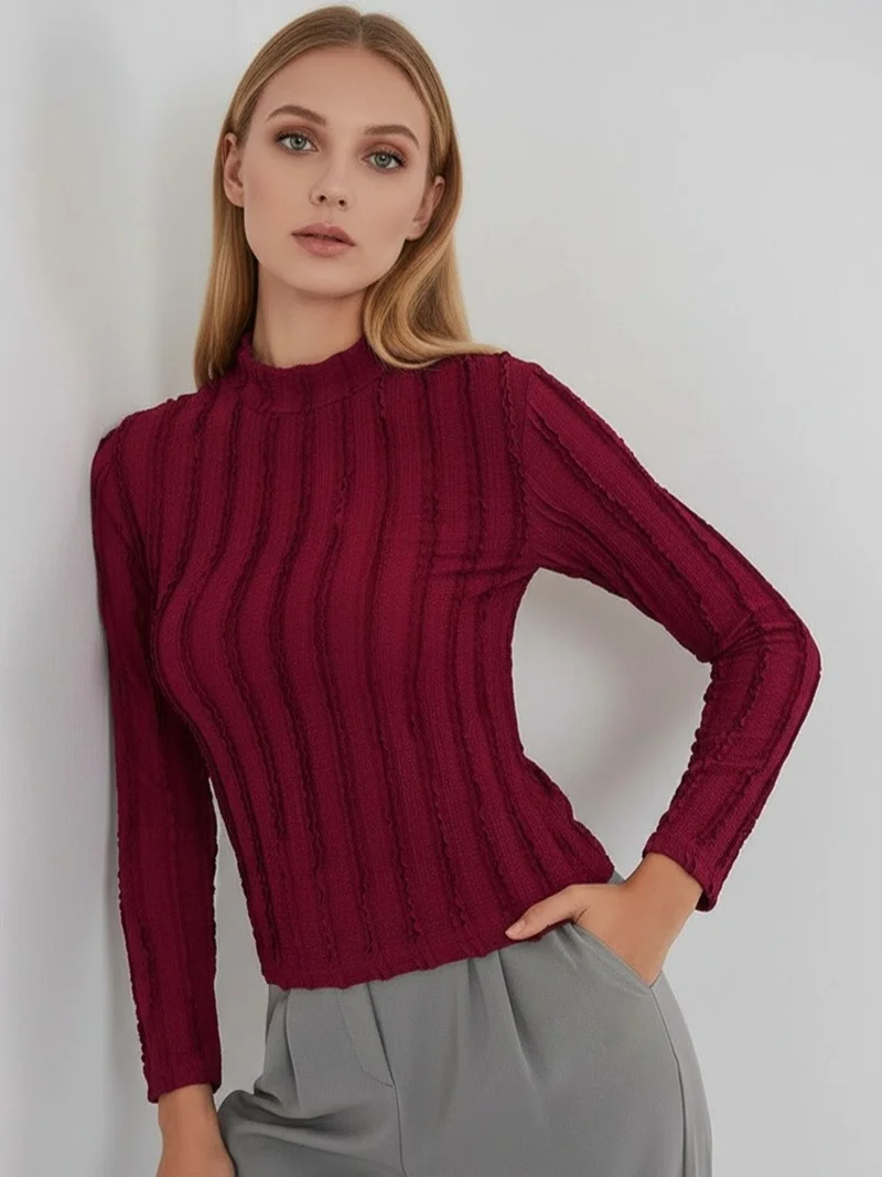 BIG DART BDART Textured Slim Fit Half Turtleneck Blouse