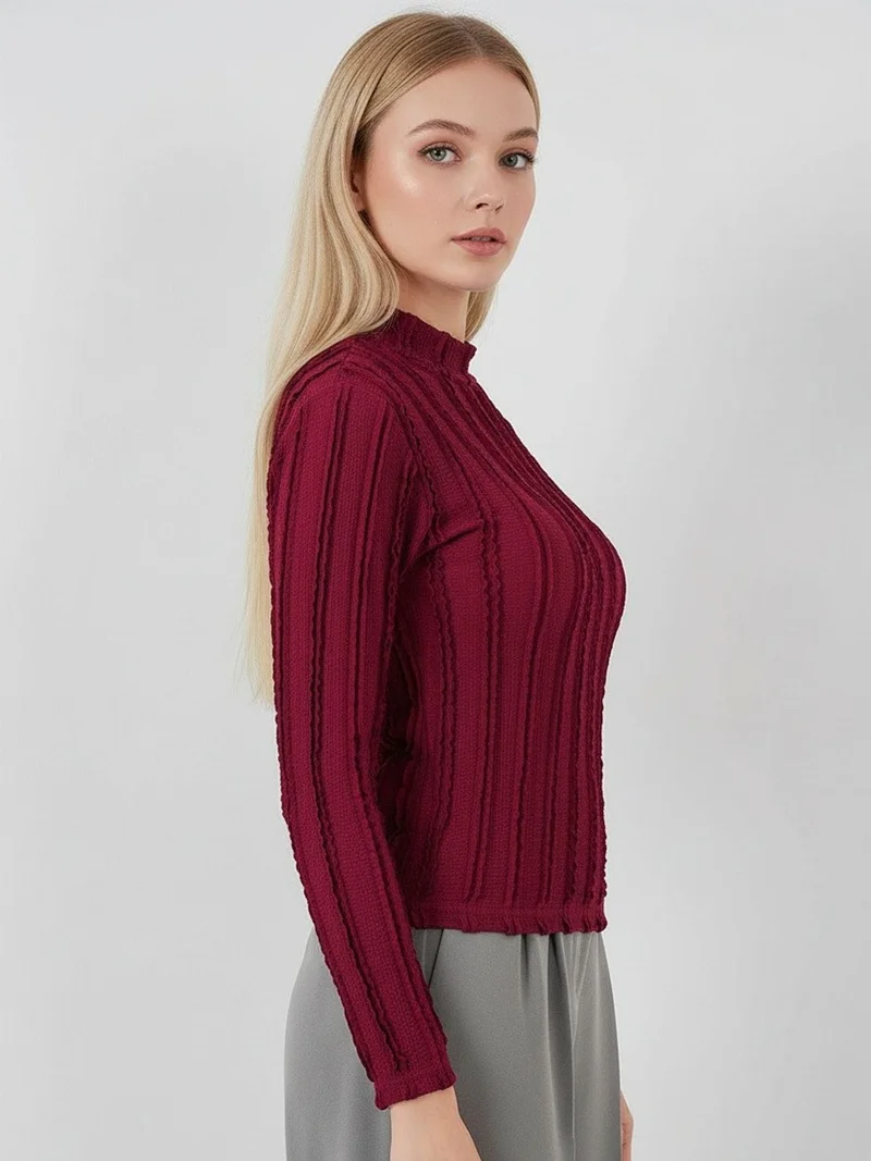 BIG DART BDART Textured Slim Fit Half Turtleneck Blouse